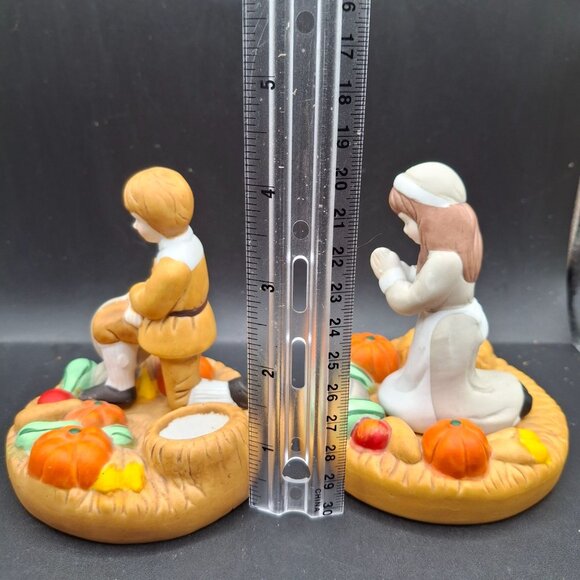 House Of Lloyd Thanksgiving Vintage Candleholder Set Pilgrim Boy And Girl - Picture 6 of 8